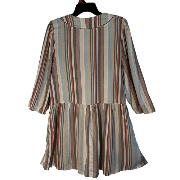 Knox Rose Soft Pastel Striped Long Sleeve Boho Tunic Dress L - Picture 2 of 8